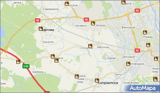 mapa Chróścina gmina Dąbrowa, Chróścina gmina Dąbrowa na mapie Targeo