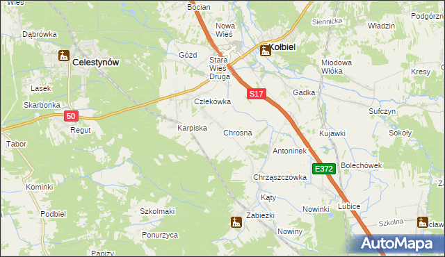 mapa Chrosna gmina Kołbiel, Chrosna gmina Kołbiel na mapie Targeo