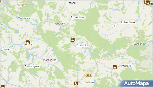 mapa Chrośnica gmina Jeżów Sudecki, Chrośnica gmina Jeżów Sudecki na mapie Targeo