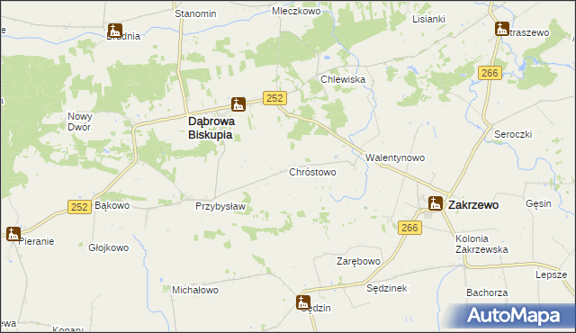 mapa Chróstowo gmina Dąbrowa Biskupia, Chróstowo gmina Dąbrowa Biskupia na mapie Targeo