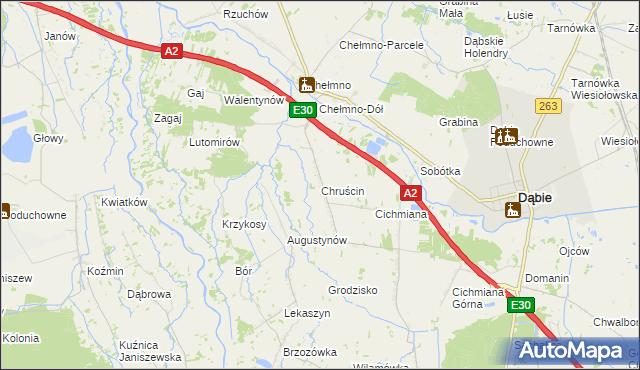 mapa Chruścin gmina Dąbie, Chruścin gmina Dąbie na mapie Targeo