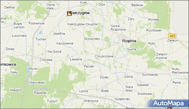 mapa Chruścińskie, Chruścińskie na mapie Targeo