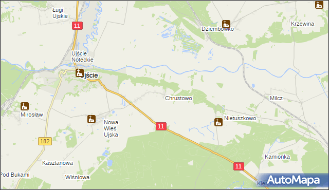 mapa Chrustowo gmina Ujście, Chrustowo gmina Ujście na mapie Targeo