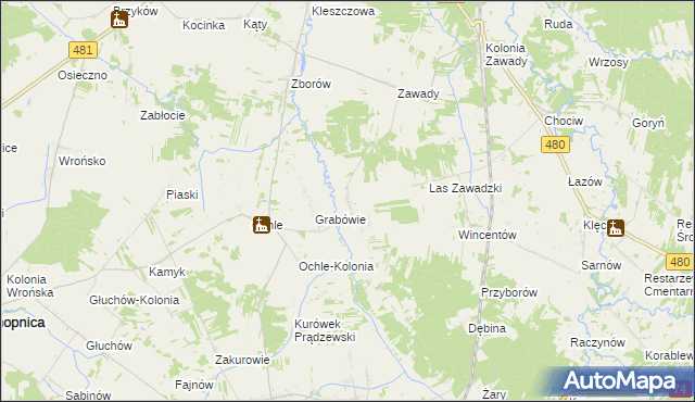 mapa Chrusty gmina Widawa, Chrusty gmina Widawa na mapie Targeo