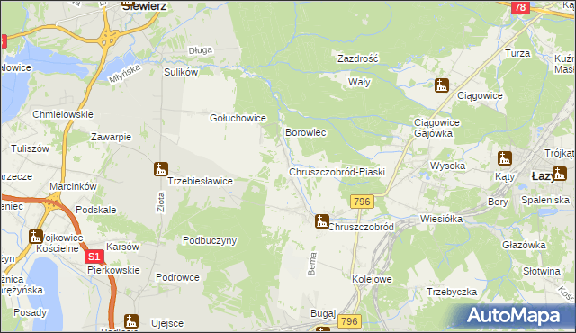 mapa Chruszczobród-Piaski, Chruszczobród-Piaski na mapie Targeo