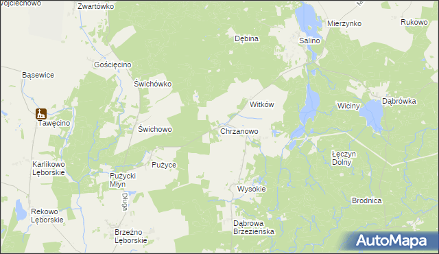 mapa Chrzanowo gmina Łęczyce, Chrzanowo gmina Łęczyce na mapie Targeo