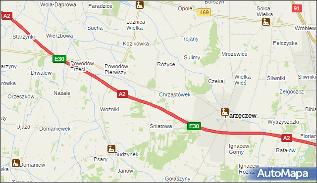 mapa Chrząstówek gmina Parzęczew, Chrząstówek gmina Parzęczew na mapie Targeo