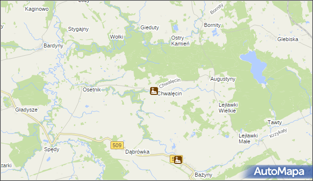 mapa Chwalęcin gmina Orneta, Chwalęcin gmina Orneta na mapie Targeo