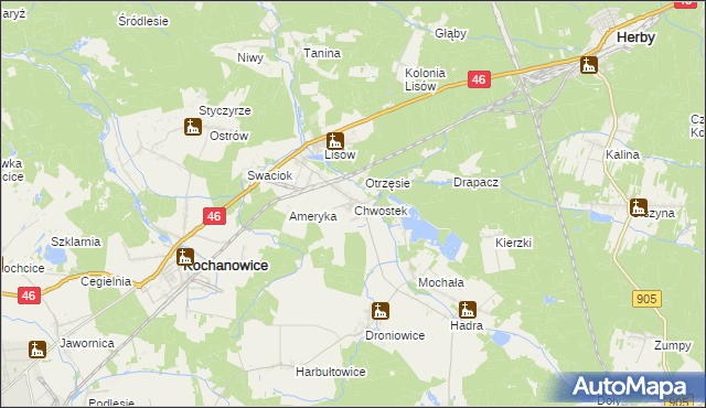 mapa Chwostek, Chwostek na mapie Targeo