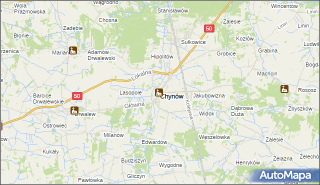 mapa Chynów powiat grójecki, Chynów powiat grójecki na mapie Targeo