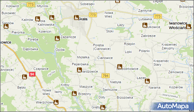 mapa Cianowice, Cianowice na mapie Targeo