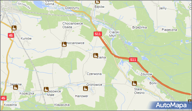mapa Ciarka, Ciarka na mapie Targeo