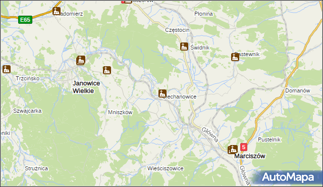 mapa Ciechanowice, Ciechanowice na mapie Targeo