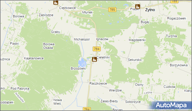 mapa Cielętniki gmina Dąbrowa Zielona, Cielętniki gmina Dąbrowa Zielona na mapie Targeo