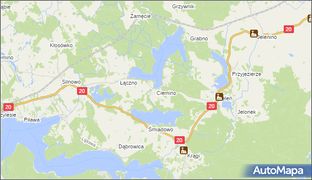 mapa Ciemino gmina Borne Sulinowo, Ciemino gmina Borne Sulinowo na mapie Targeo