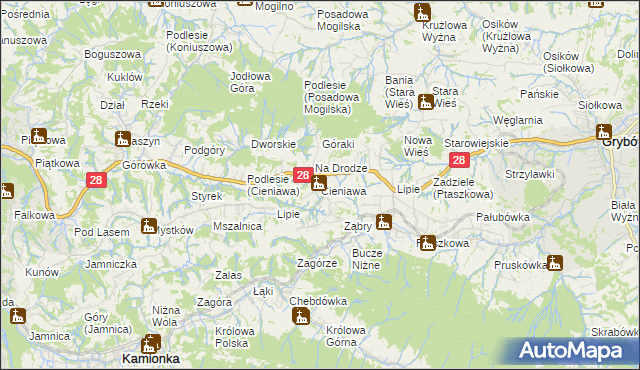 mapa Cieniawa, Cieniawa na mapie Targeo