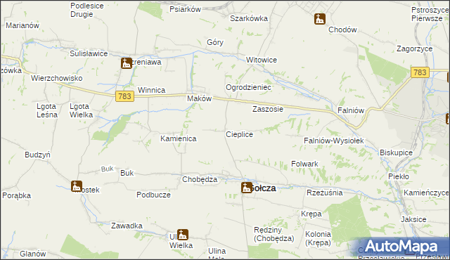 mapa Cieplice gmina Gołcza, Cieplice gmina Gołcza na mapie Targeo