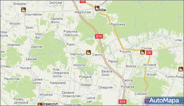 mapa Cierchy, Cierchy na mapie Targeo