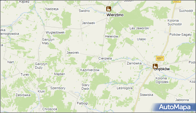 mapa Cierpięta gmina Wierzbno, Cierpięta gmina Wierzbno na mapie Targeo