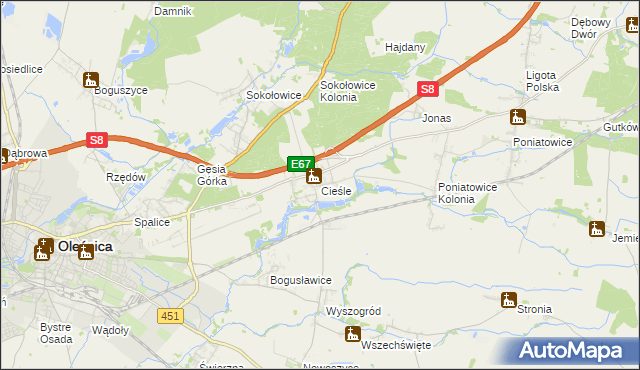 mapa Cieśle gmina Oleśnica, Cieśle gmina Oleśnica na mapie Targeo