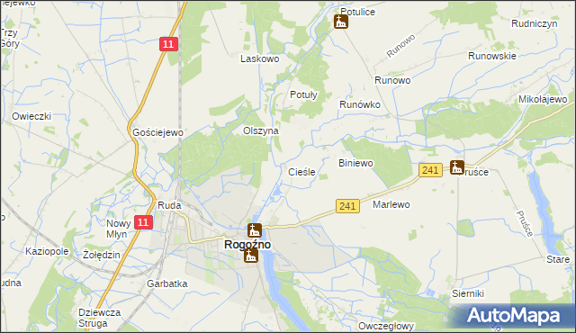 mapa Cieśle gmina Rogoźno, Cieśle gmina Rogoźno na mapie Targeo