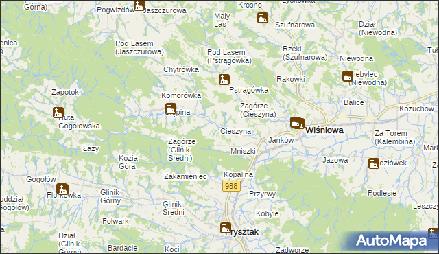 mapa Cieszyna, Cieszyna na mapie Targeo