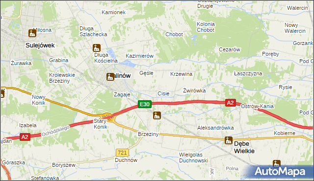 mapa Cisie gmina Halinów, Cisie gmina Halinów na mapie Targeo