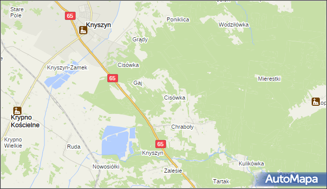 mapa Cisówka gmina Knyszyn, Cisówka gmina Knyszyn na mapie Targeo