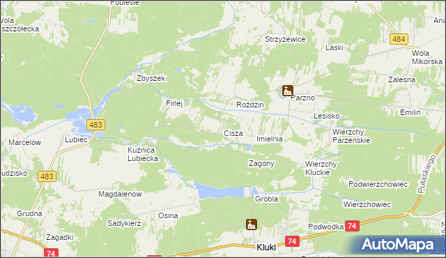 mapa Cisza gmina Kluki, Cisza gmina Kluki na mapie Targeo