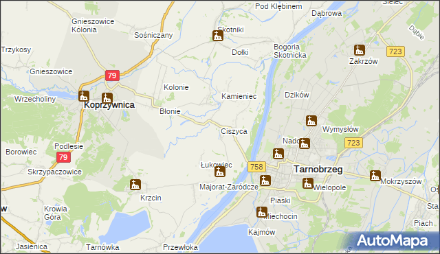 mapa Ciszyca gmina Koprzywnica, Ciszyca gmina Koprzywnica na mapie Targeo