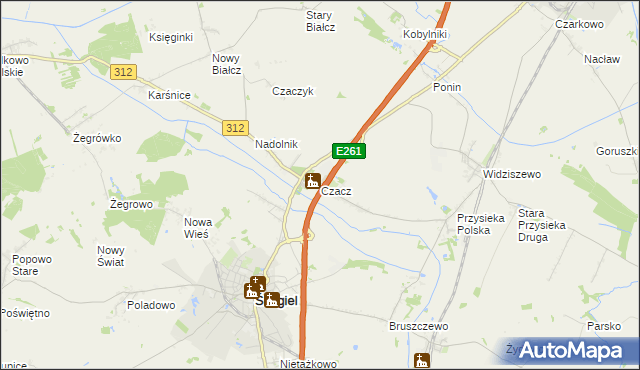 mapa Czacz gmina Śmigiel, Czacz gmina Śmigiel na mapie Targeo