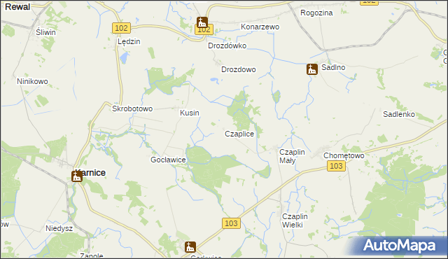 mapa Czaplice gmina Karnice, Czaplice gmina Karnice na mapie Targeo