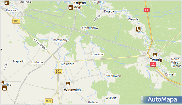 mapa Czarków gmina Wielowieś, Czarków gmina Wielowieś na mapie Targeo