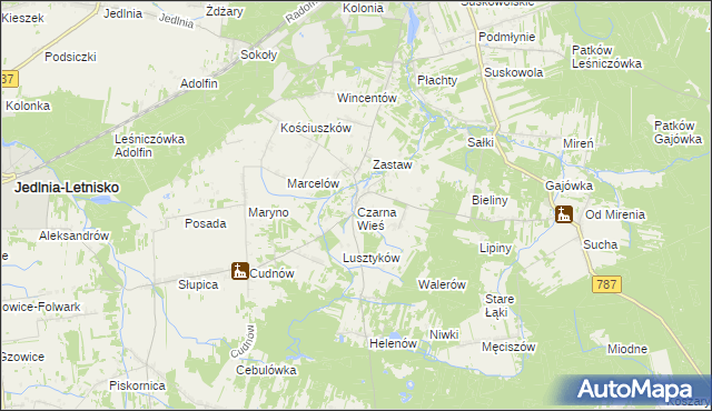 mapa Czarna Wieś gmina Pionki, Czarna Wieś gmina Pionki na mapie Targeo