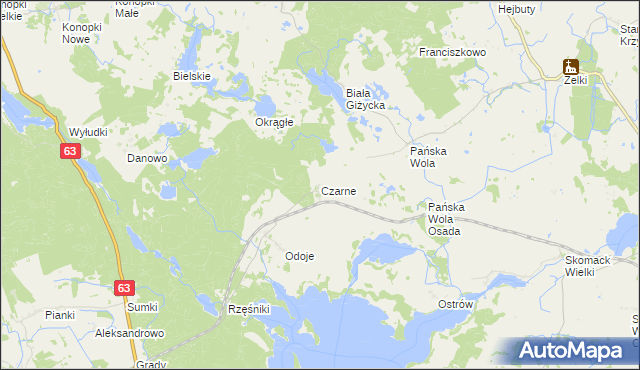 mapa Czarne gmina Orzysz, Czarne gmina Orzysz na mapie Targeo