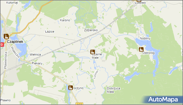 mapa Czarne Małe gmina Czaplinek, Czarne Małe gmina Czaplinek na mapie Targeo