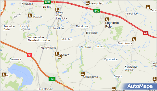 mapa Czarnków gmina Legnickie Pole, Czarnków gmina Legnickie Pole na mapie Targeo