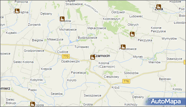 mapa Czarnocin powiat kazimierski, Czarnocin powiat kazimierski na mapie Targeo