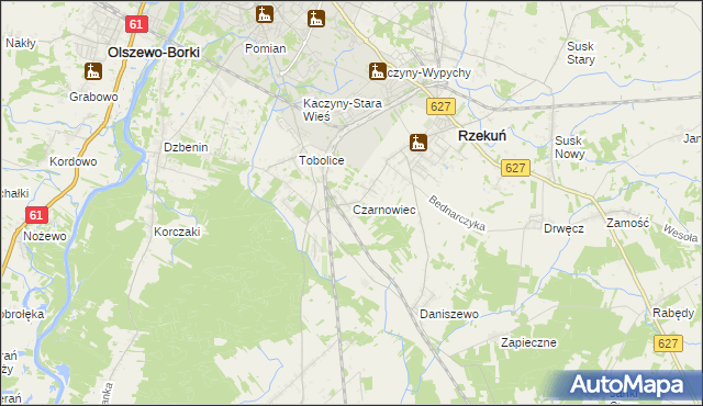 mapa Czarnowiec gmina Rzekuń, Czarnowiec gmina Rzekuń na mapie Targeo