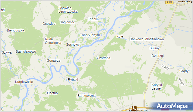 mapa Czartoria gmina Miastkowo, Czartoria gmina Miastkowo na mapie Targeo