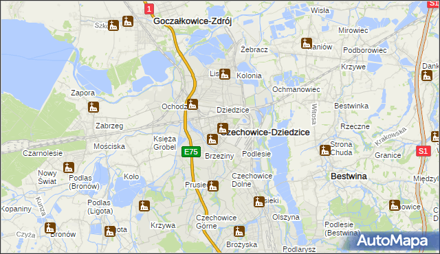 mapa Czechowic-Dziedzic, Czechowice-Dziedzice na mapie Targeo