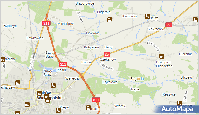 mapa Czekanów gmina Ostrów Wielkopolski, Czekanów gmina Ostrów Wielkopolski na mapie Targeo