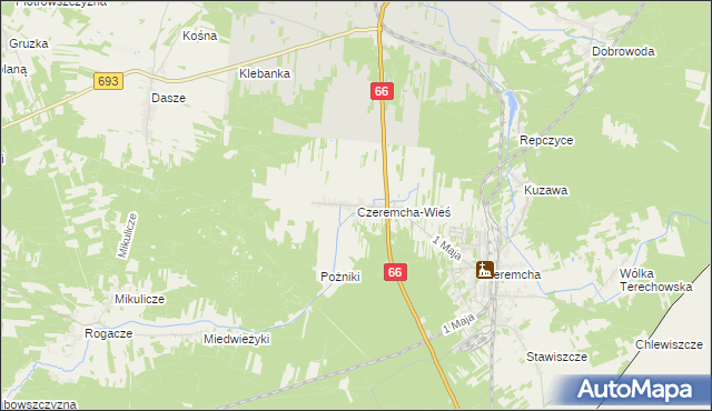 mapa Czeremcha-Wieś, Czeremcha-Wieś na mapie Targeo