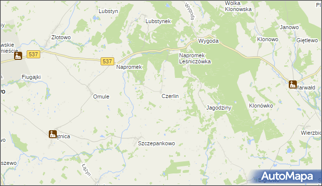 mapa Czerlin gmina Lubawa, Czerlin gmina Lubawa na mapie Targeo