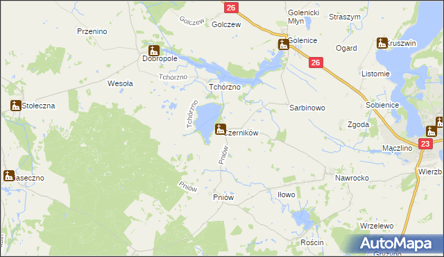 mapa Czerników gmina Myślibórz, Czerników gmina Myślibórz na mapie Targeo