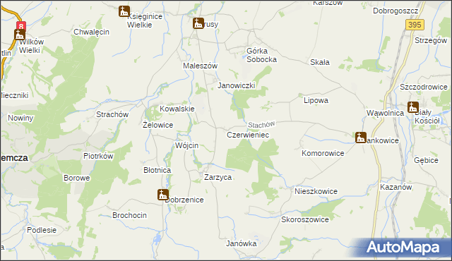 mapa Czerwieniec gmina Kondratowice, Czerwieniec gmina Kondratowice na mapie Targeo