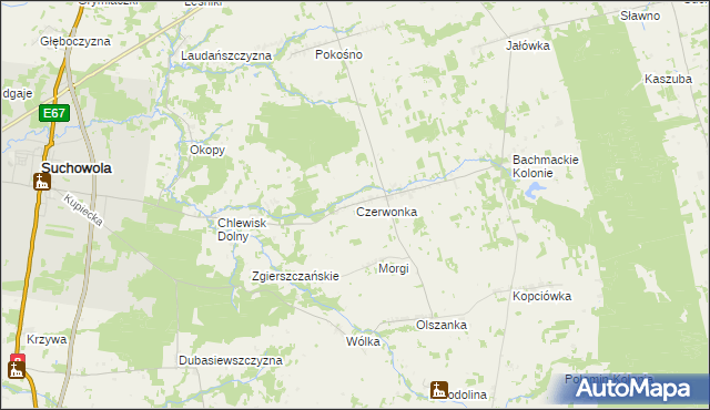 mapa Czerwonka gmina Suchowola, Czerwonka gmina Suchowola na mapie Targeo