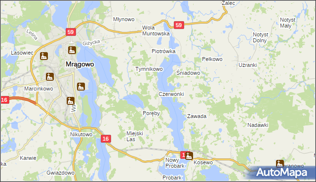 mapa Czerwonki gmina Mrągowo, Czerwonki gmina Mrągowo na mapie Targeo