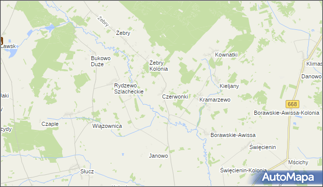 mapa Czerwonki gmina Radziłów, Czerwonki gmina Radziłów na mapie Targeo