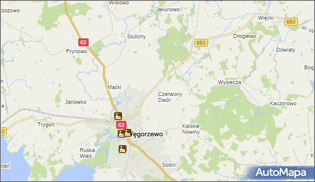 mapa Czerwony Dwór gmina Węgorzewo, Czerwony Dwór gmina Węgorzewo na mapie Targeo